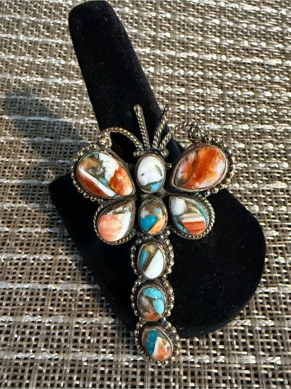 Copper Spiny Oyster Turquoise Dragonfly Adjustable Statement Ring NWOT